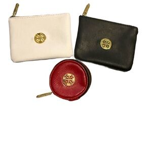 Red, Black, and White Coin Pouches with Gold Accents
